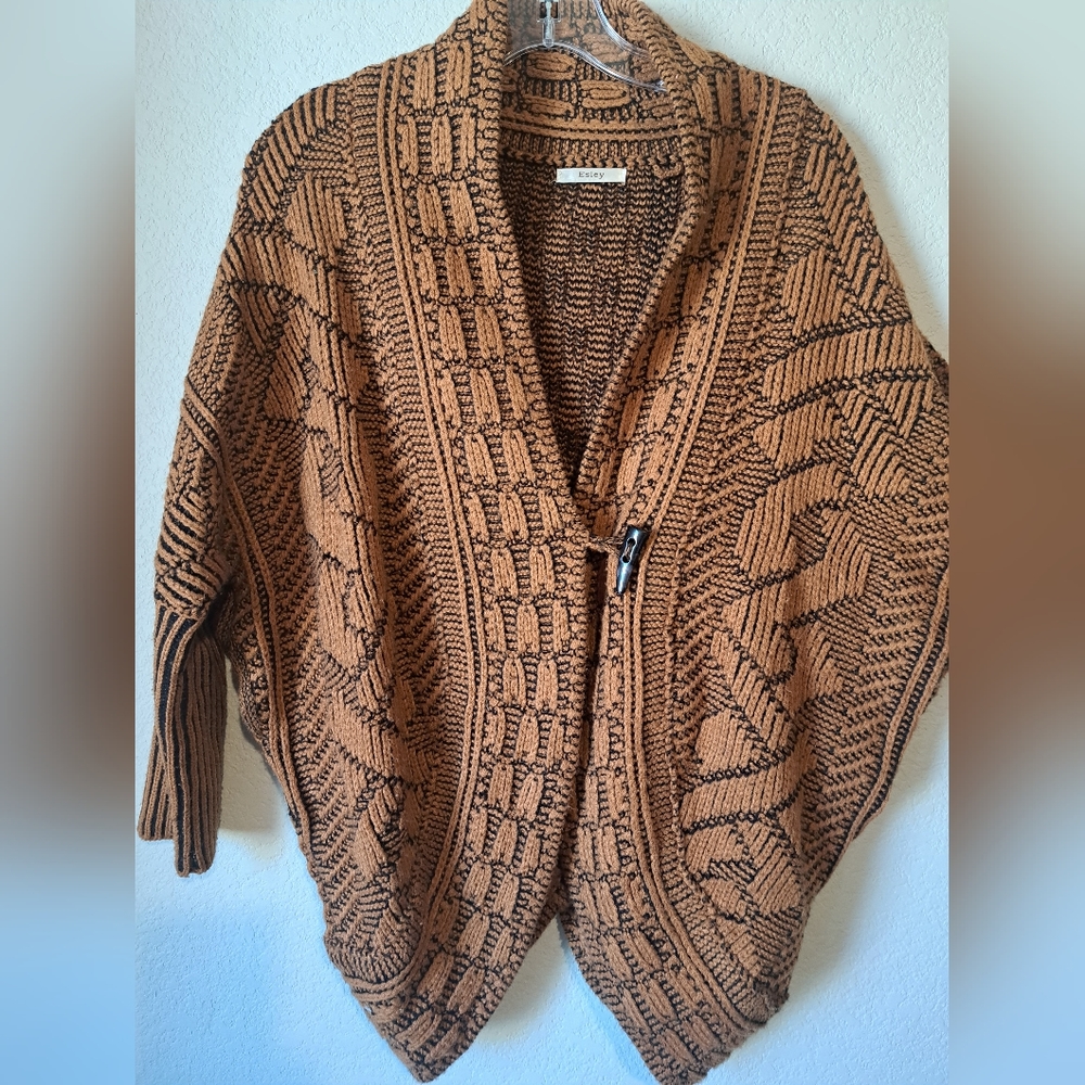 Esley womans cardigan with long dolman sleeves. Chunky knit